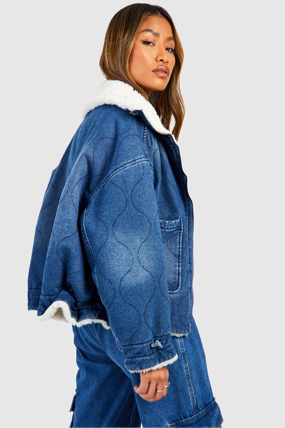 Sherpa denim jacket womens hot sale oversized